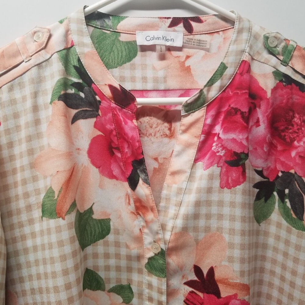 Calvin Klein Floral-Print & Gingham Check Button Front Blouse - Picture 5 of 13